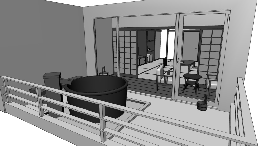 旅館 露天風呂付【クリスタ用素材】【3D】