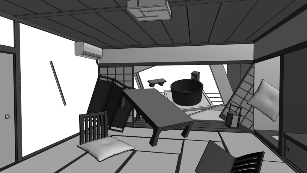 旅館 露天風呂付【クリスタ用素材】【3D】