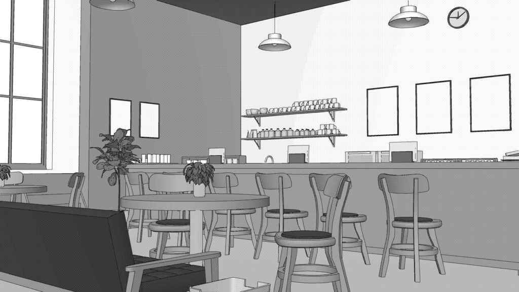 3Dカフェ【クリスタ用素材】【3D】【webtoon対応】