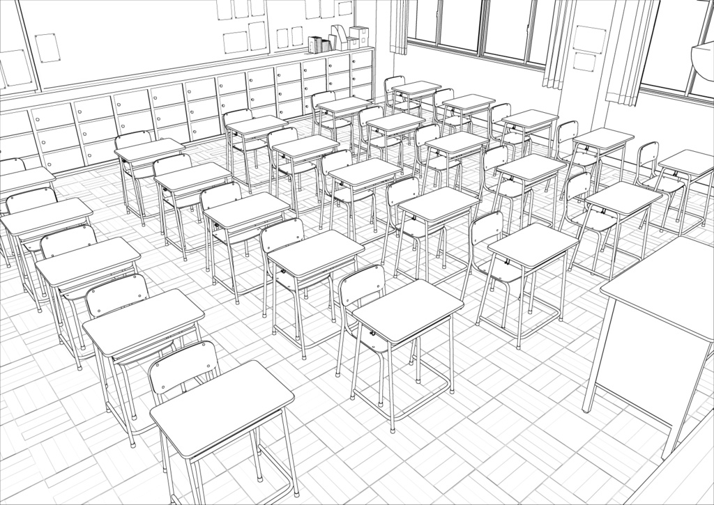 教室【クリップスタジオ】【3D素材】