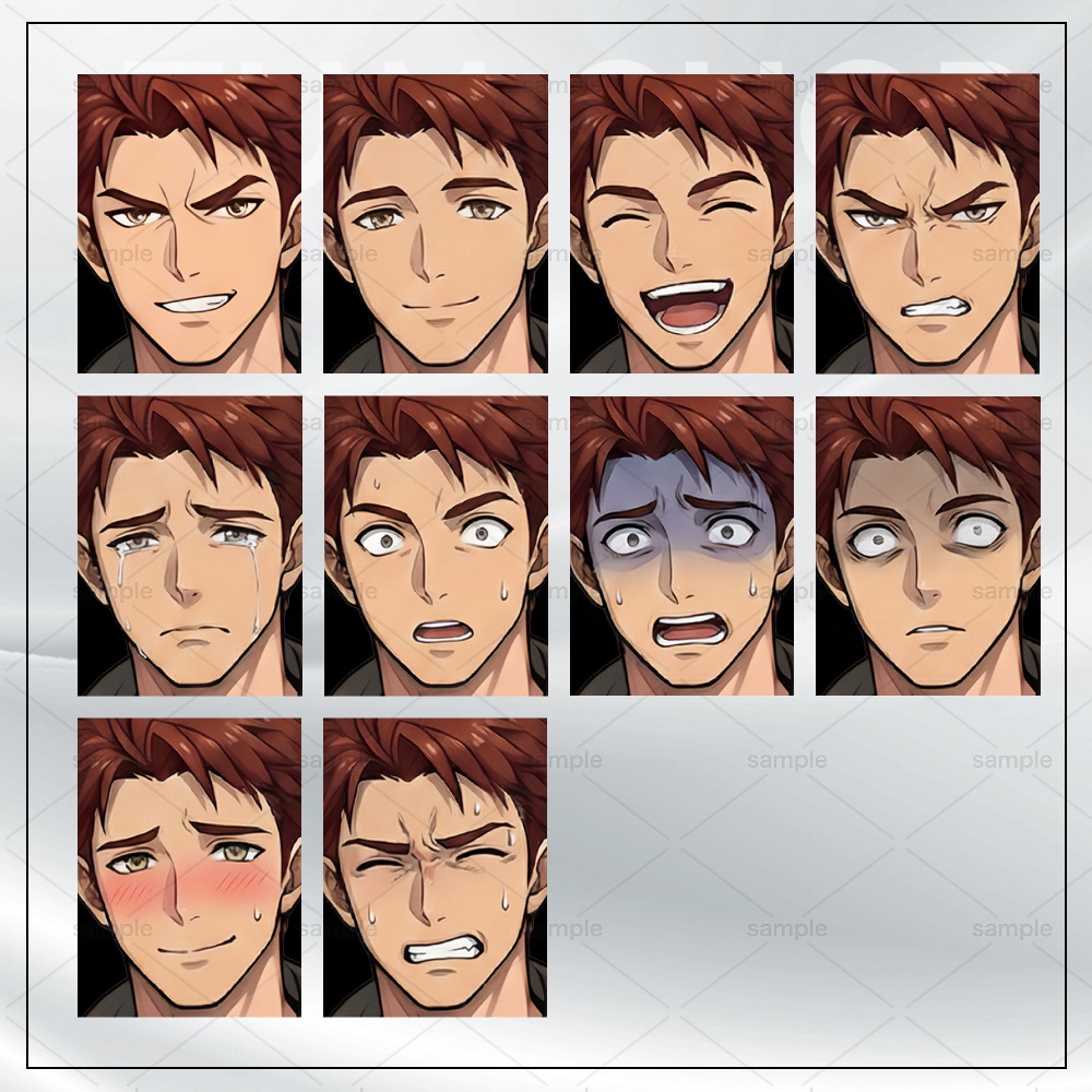 熱血系&クール系男性(表情各10種)立ち絵素材
