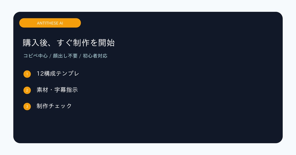 顔出しなし AIショート動画テンプレ12種|素材・字幕・投稿文
