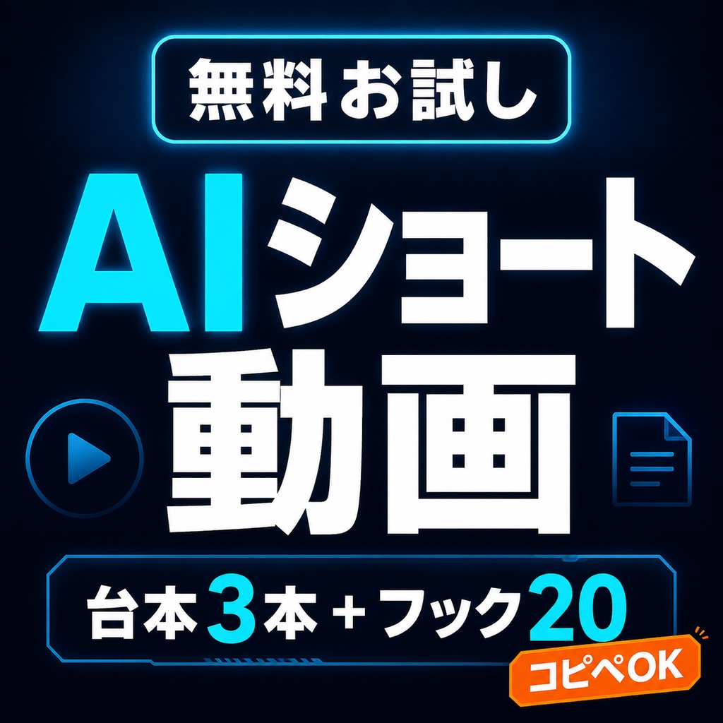 AIショート動画 無料お試し｜完成台本3本・フック20・ChatGPTプロンプト