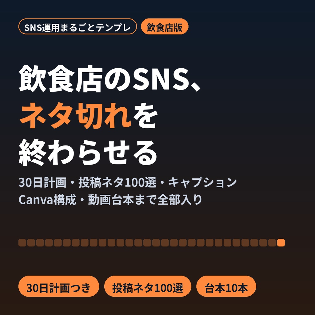 飲食店のSNS運用まるごとテンプレ｜30日計画・投稿ネタ100選・Canva構成