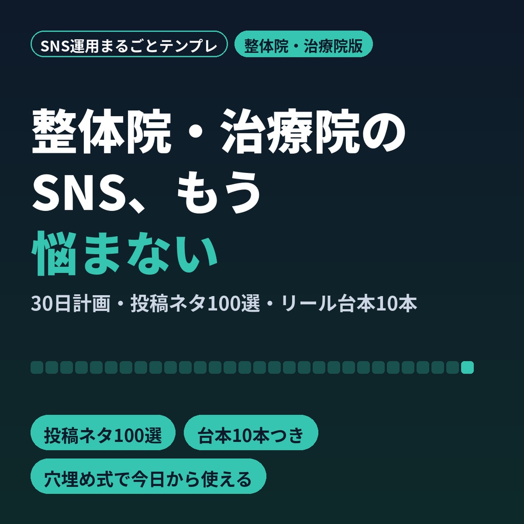 整体院・治療院のSNS運用まるごとテンプレ｜30日計画・投稿ネタ100選・Canva構成