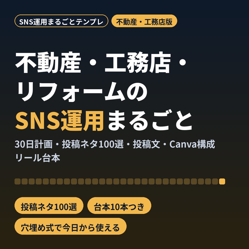 不動産・工務店・リフォーム向けSNS運用テンプレ|30日計画・投稿文・Canva構成