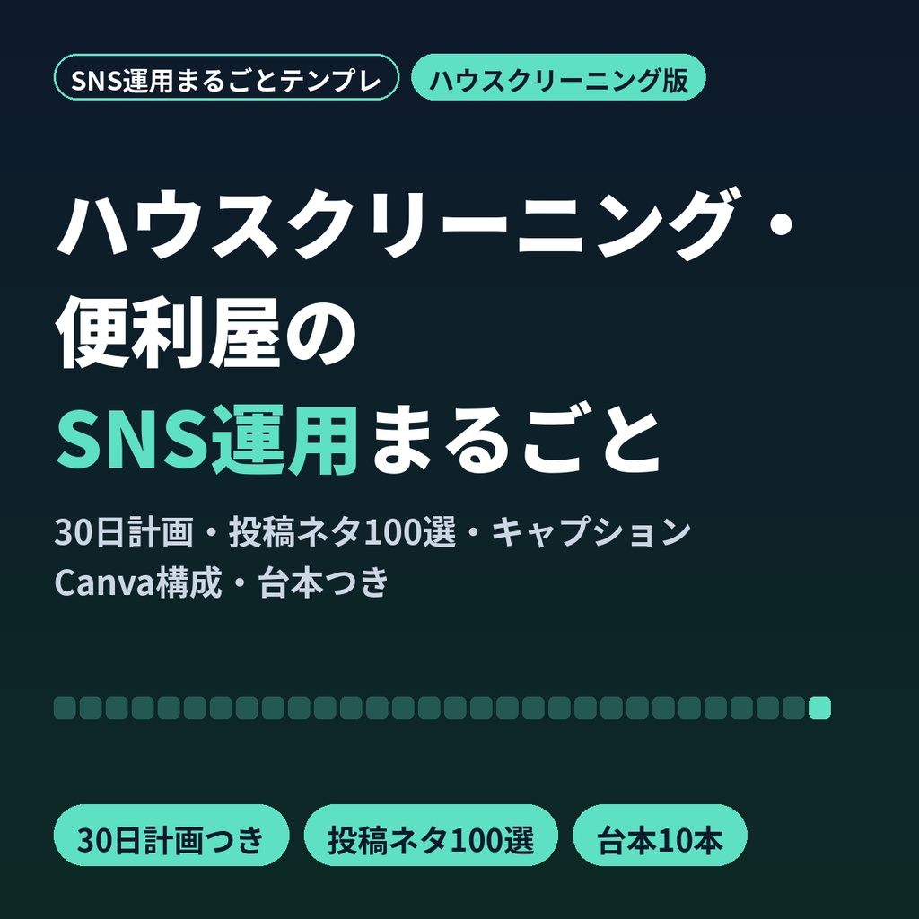 ハウスクリーニング・便利屋のSNS運用まるごとテンプレ｜30日計画・投稿ネタ100選・Canva構成