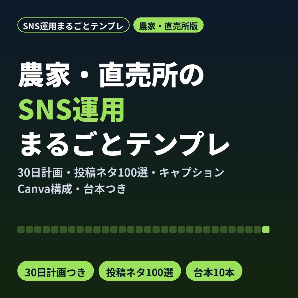 農家・直売所のSNS運用まるごとテンプレ｜30日計画・投稿ネタ100選・Canva構成
