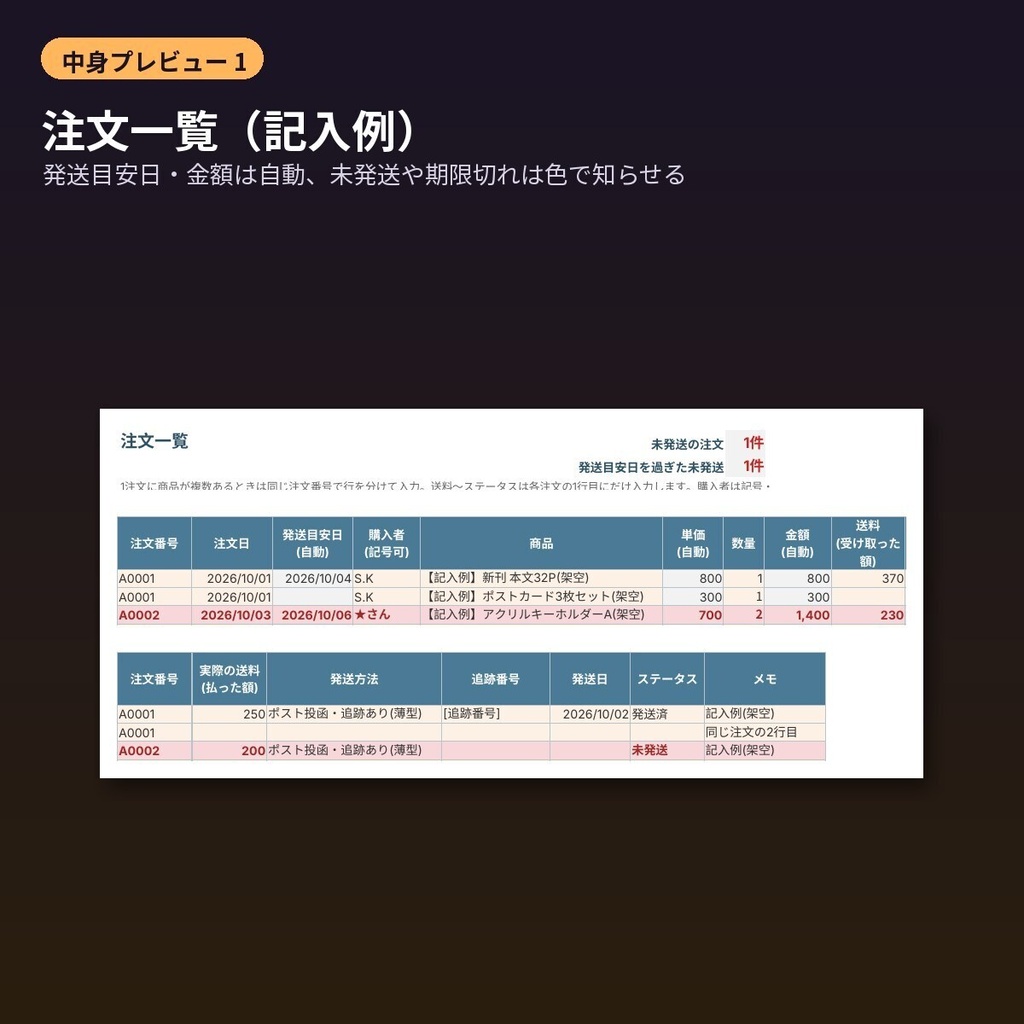 自家通販の発送管理Excel|納品書・注文一覧・在庫・売上集計 同人誌・グッズ通販に