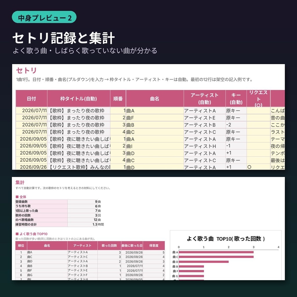 歌枠・歌ってみた用 セトリ管理&歌える曲リストExcel|VTuber・配信者向け