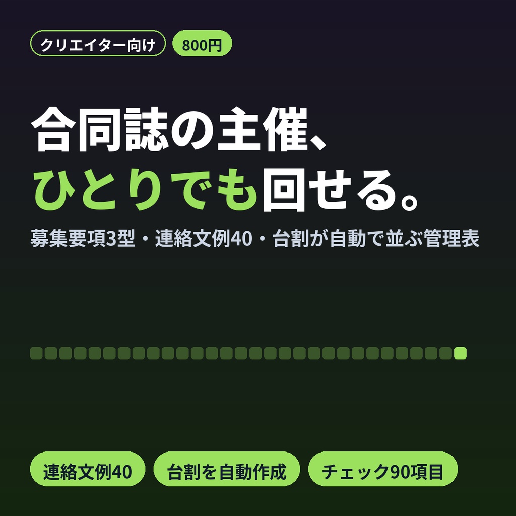 合同誌・アンソロジー主催キット 募集要項テンプレ・連絡文例40・台割自動の管理表