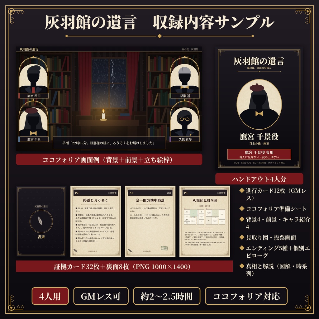 灰羽館の遺言【マーダーミステリー】4人用・GMレス可