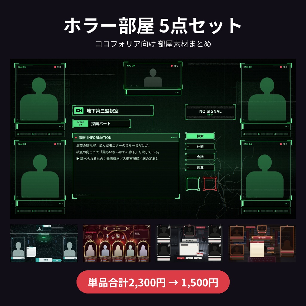 【ココフォリア】ホラー部屋 5点セット 部屋素材まとめ 1〜4PL 動くAPNG TRPG