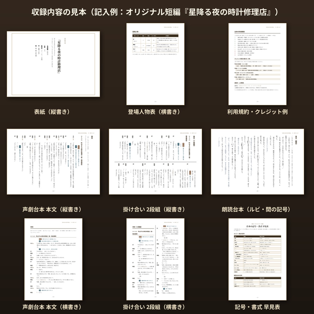 声劇・ボイスドラマ・朗読 台本テンプレート Word縦書き横書き PDF見本 商用利用OK