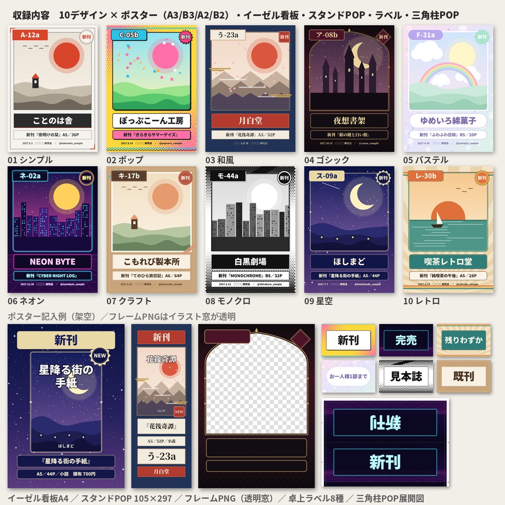即売会サークルポスター・卓上POP素材 A3/B2 PowerPoint 同人 商用OK