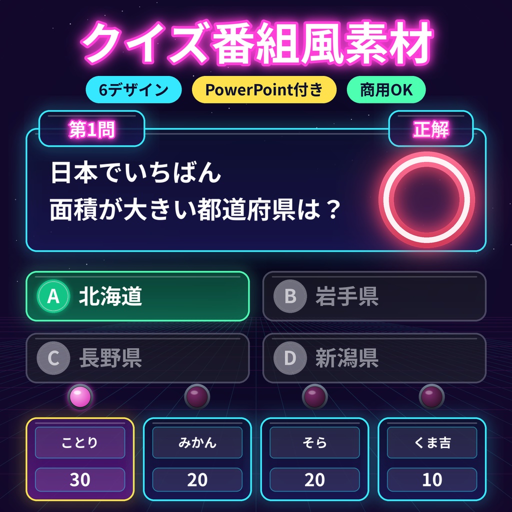 クイズ番組風 配信素材 VTuber 4択・早押し・得点ボード 透過PNG 商用利用OK