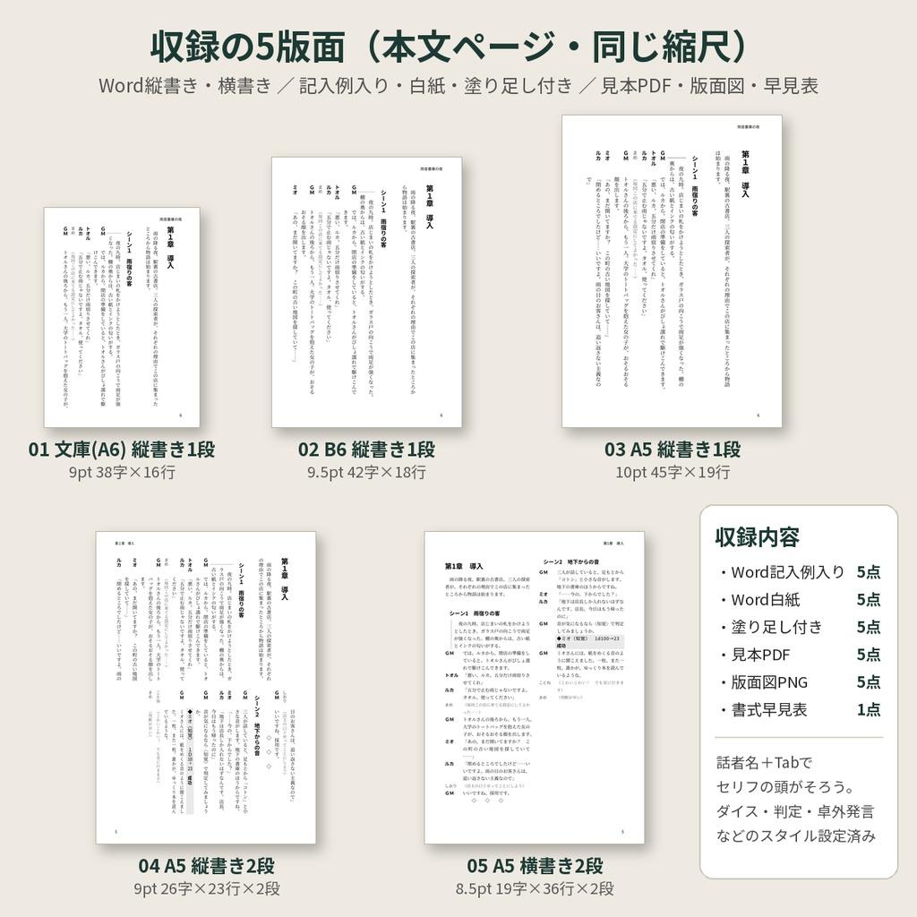 TRPGリプレイ・セッションログ本文テンプレ Word縦書き/横書き 同人誌 商用OK