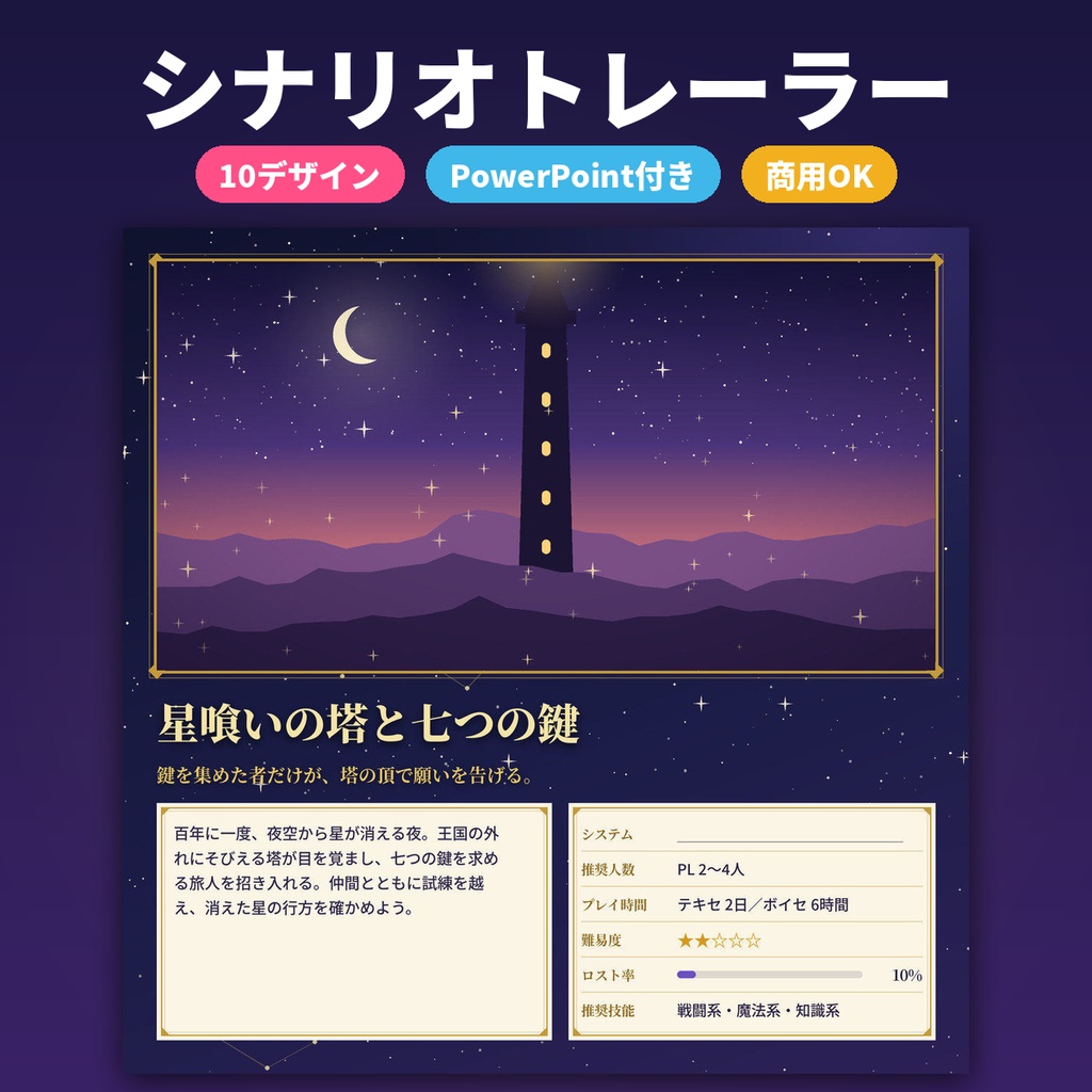 TRPG マダミス シナリオトレーラー画像テンプレ 10種 透過PNG＋PPT 商用OK