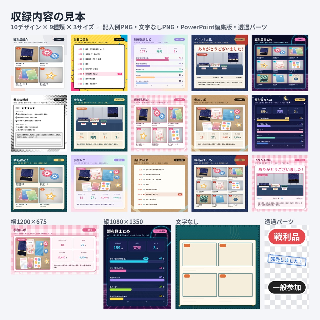 【参加レポテンプレ】即売会 戦利品紹介・当日の流れ・お礼画像 同人 SNS 商用OK