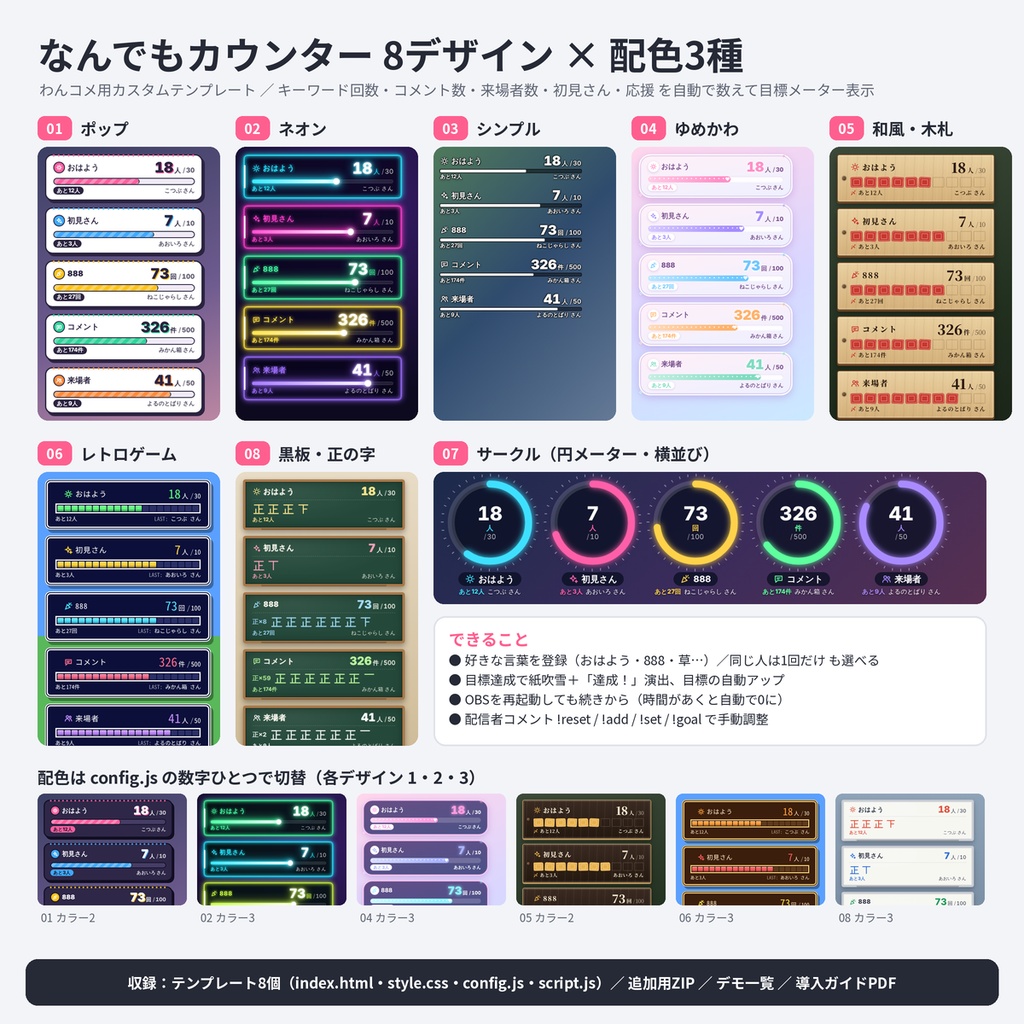 【わんコメテンプレート】なんでもカウンター8デザイン 目標メーター【OBS・商用OK】