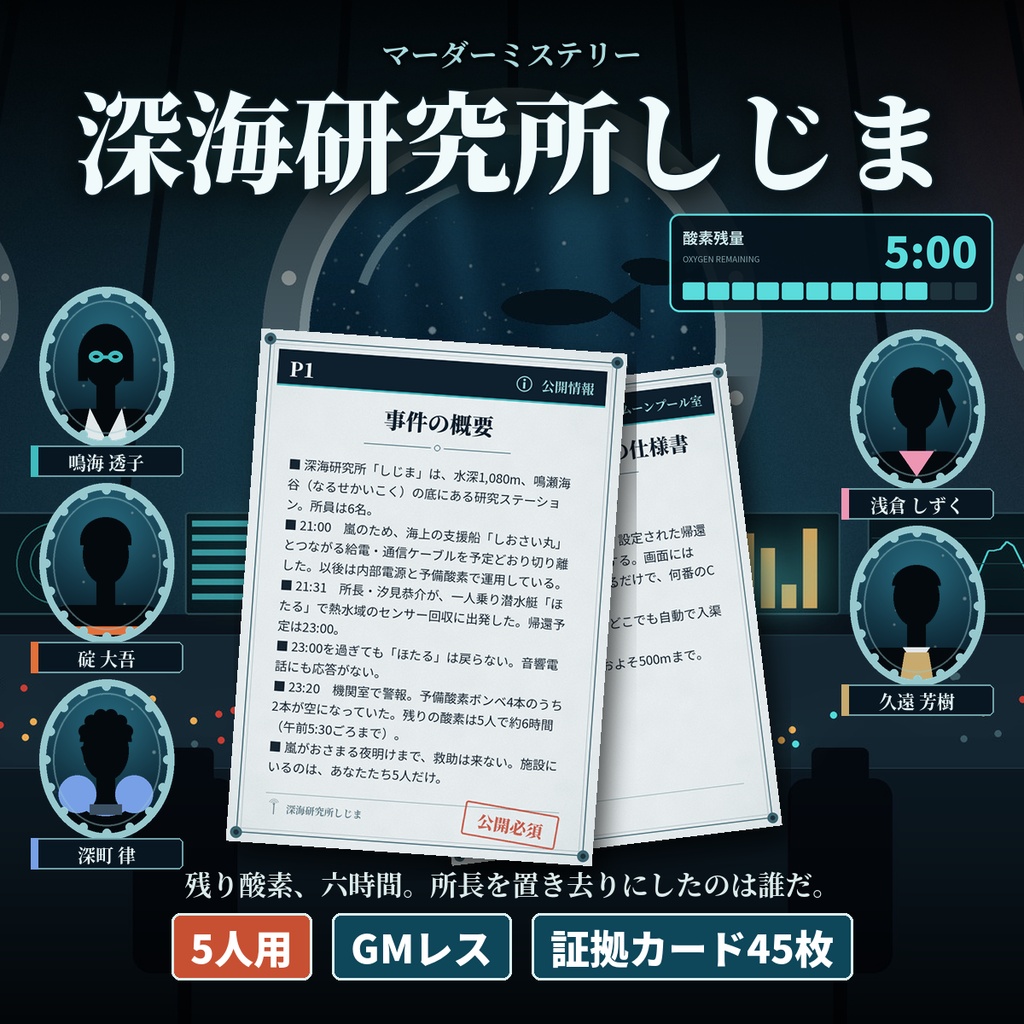 深海研究所しじま【マーダーミステリー】5人用・GMレス・約3時間・ココフォリア対応