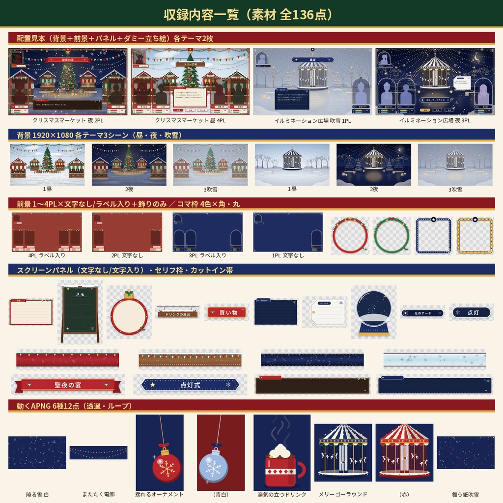 【ココフォリア】クリスマスマーケット部屋素材136点 1〜4PL 動くAPNG TRPG