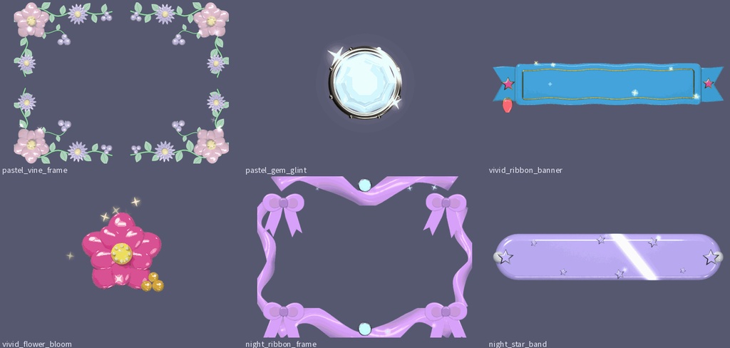 【動くカラー装飾36種】ぷっくり立体の花・リボン・宝石 枠・区切り線・見出し帯 APNG素材|3配色・WebP版つき