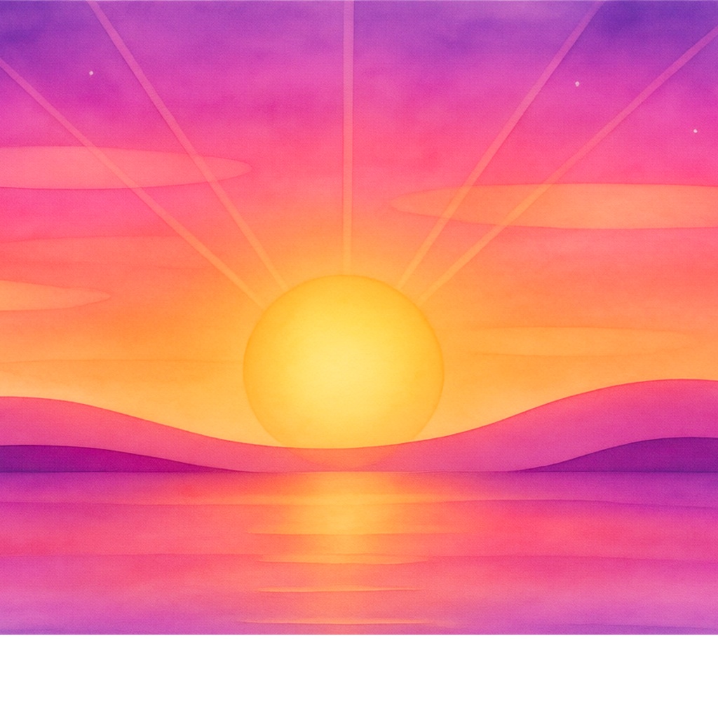 海に当たる夕焼けの光