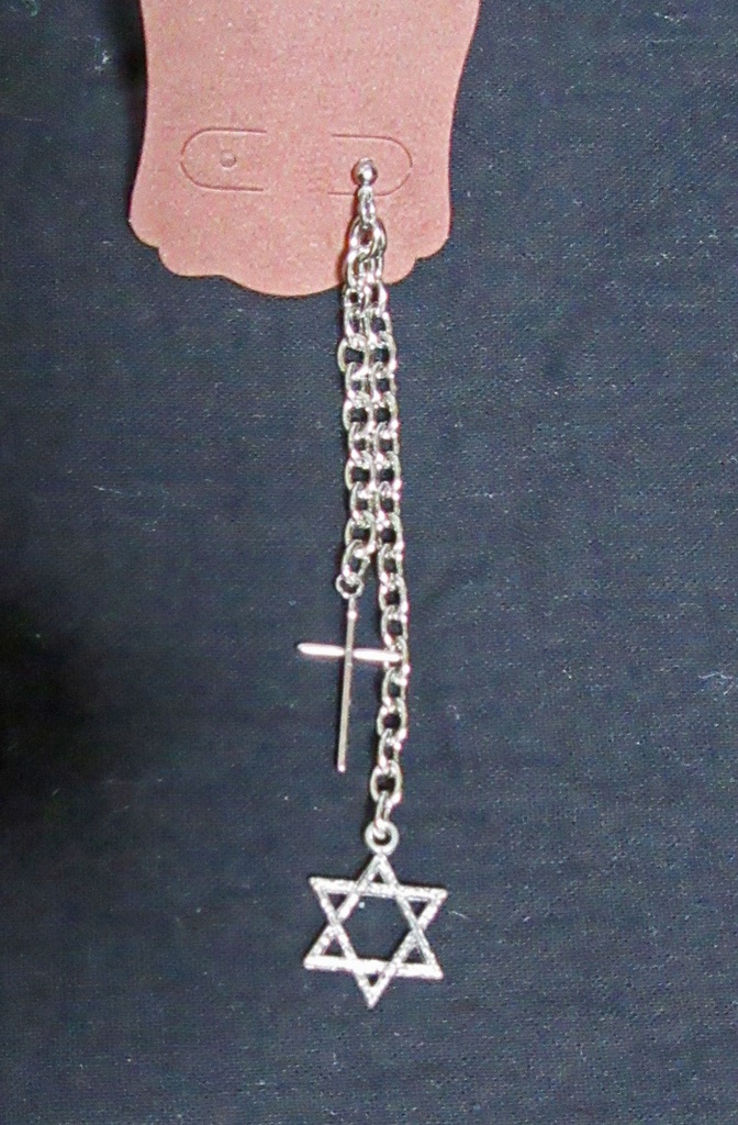 十字架と六芒星のシンプルチェーンピアス（1個販売）