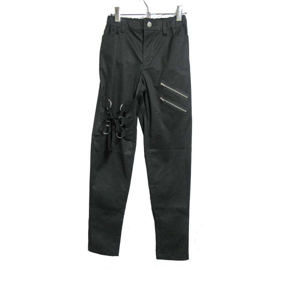 ※B品①※ふとももレースアップの黒いスリムパンツ