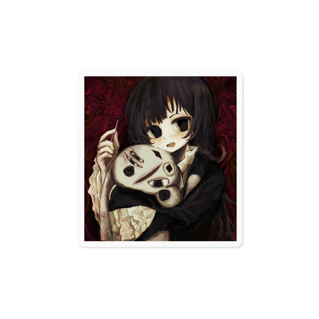 人形を抱えたステッカー