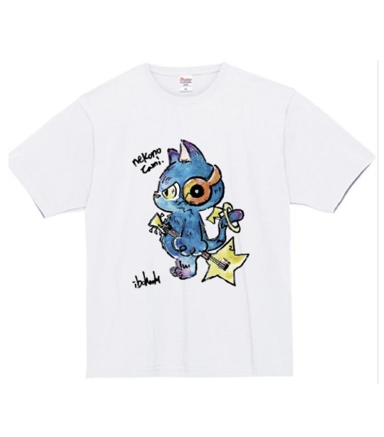 【ねこのたみ二周年記念】Tシャツあおねこギター(フリーサイズ)