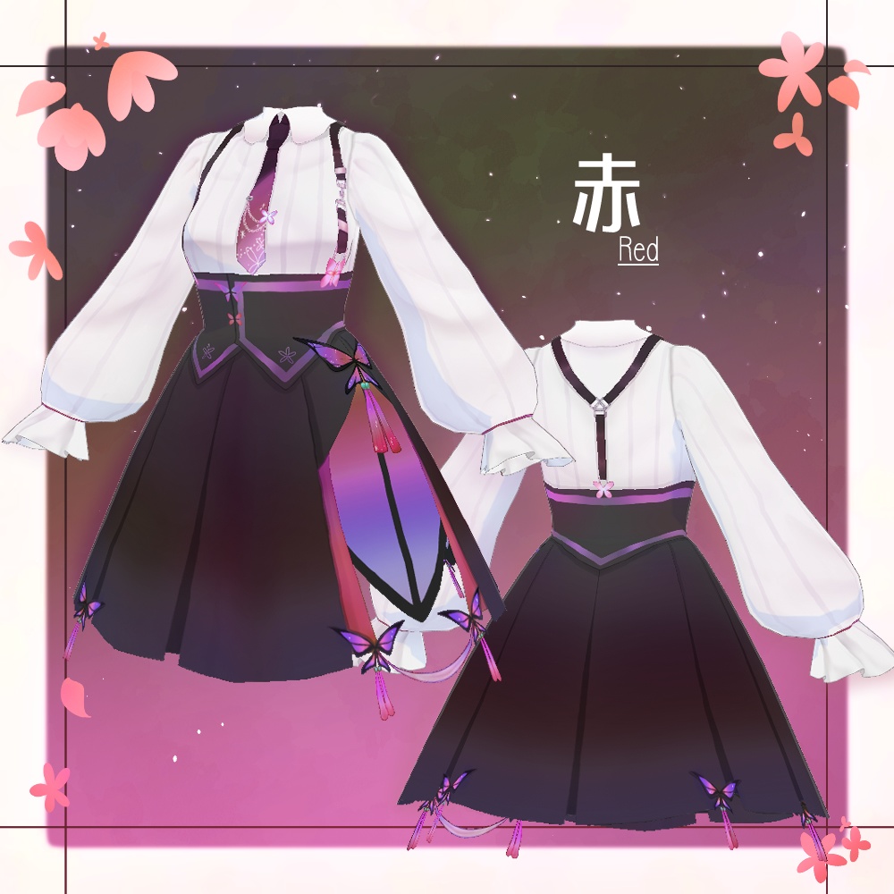 【VRoid】蝶花サスペンダースカート【3色+全色おまけ付き】