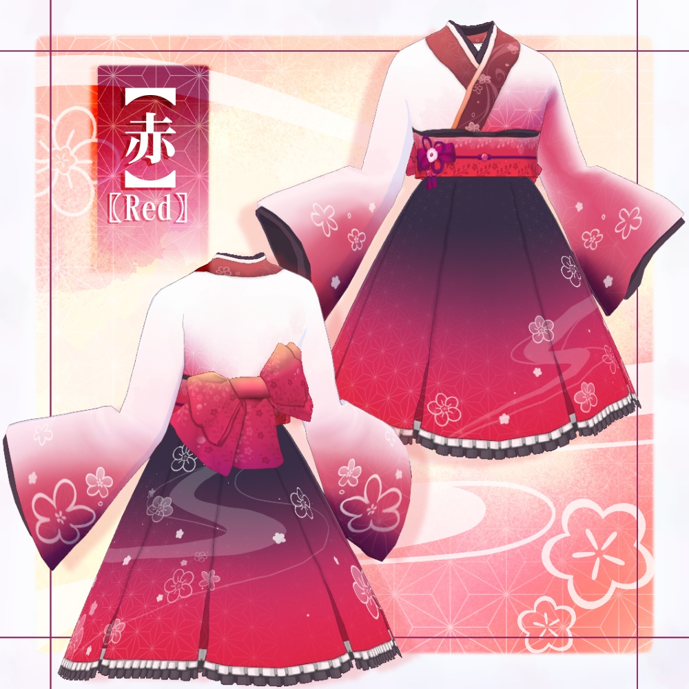 【VRoid】梅柄和風ロリータ【4色+全色】
