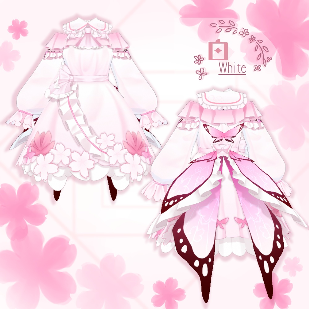 【VRoid】桜蝶フリルワンピース【3色+全色】