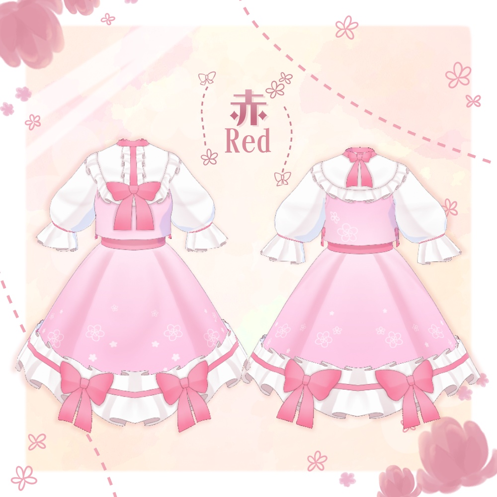 【VRoid】パフスリーブ小花柄ロリータ【3色+全色】