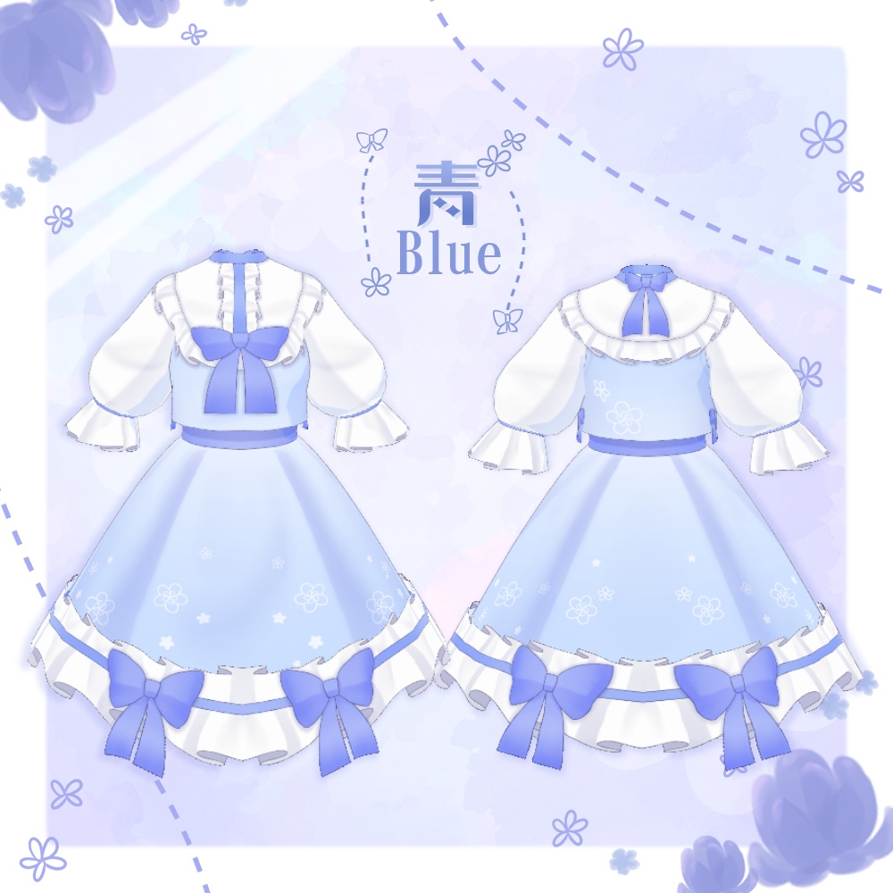 【VRoid】パフスリーブ小花柄ロリータ【3色+全色】