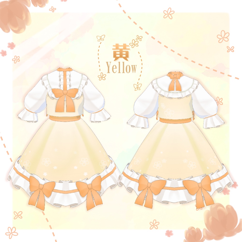 【VRoid】パフスリーブ小花柄ロリータ【3色+全色】