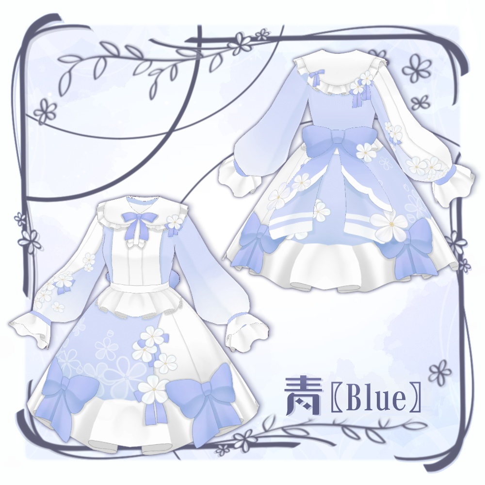 【VRoid】花リボンロリータ服【6色+全色】