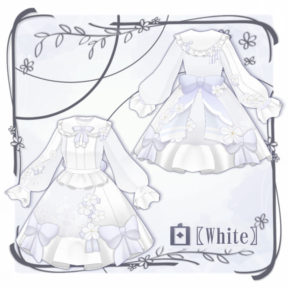 【VRoid】花リボンロリータ服【6色+全色】