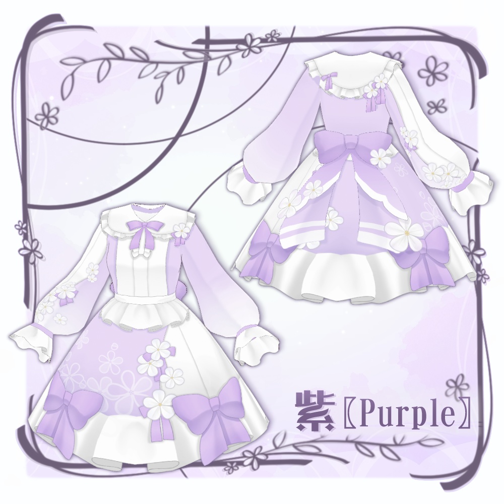 【VRoid】花リボンロリータ服【6色+全色】