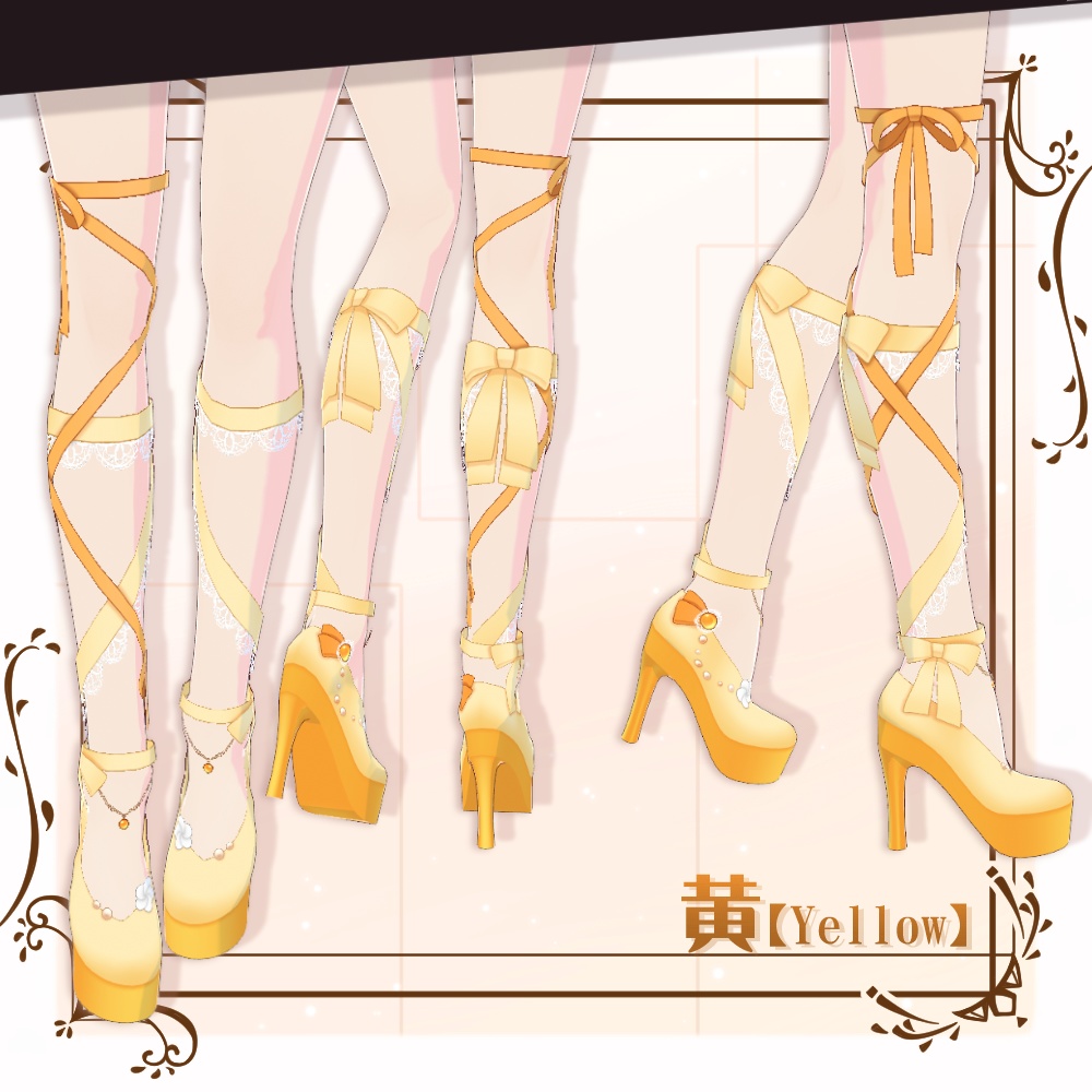 【VRoid】ダブルレースリボンハイヒール【6色+全色】