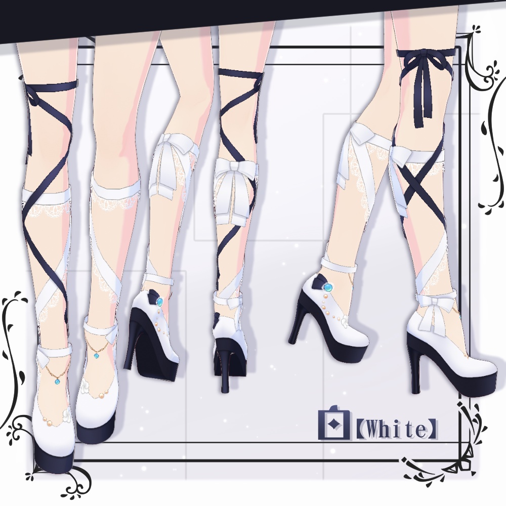 【VRoid】ダブルレースリボンハイヒール【6色+全色】