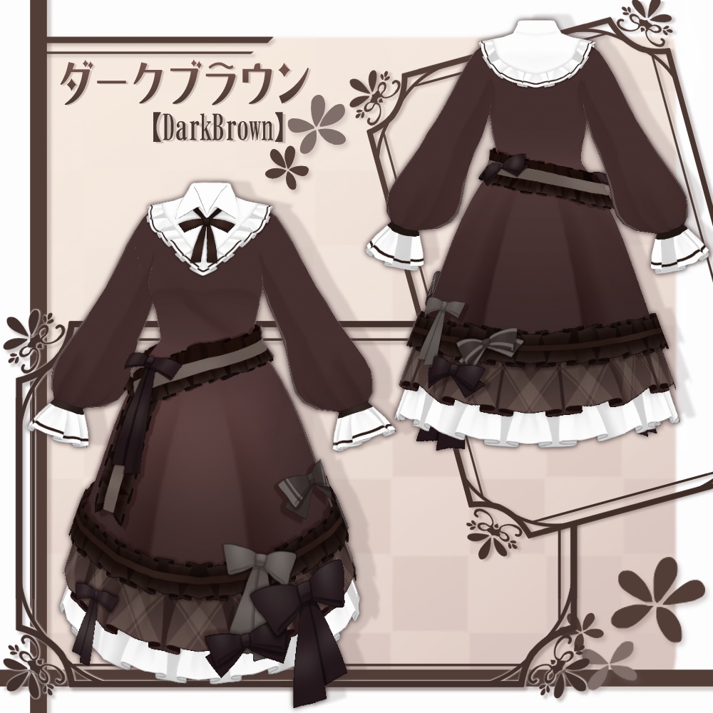 【VRoid】レトロフリルワンピース【4色+全色】