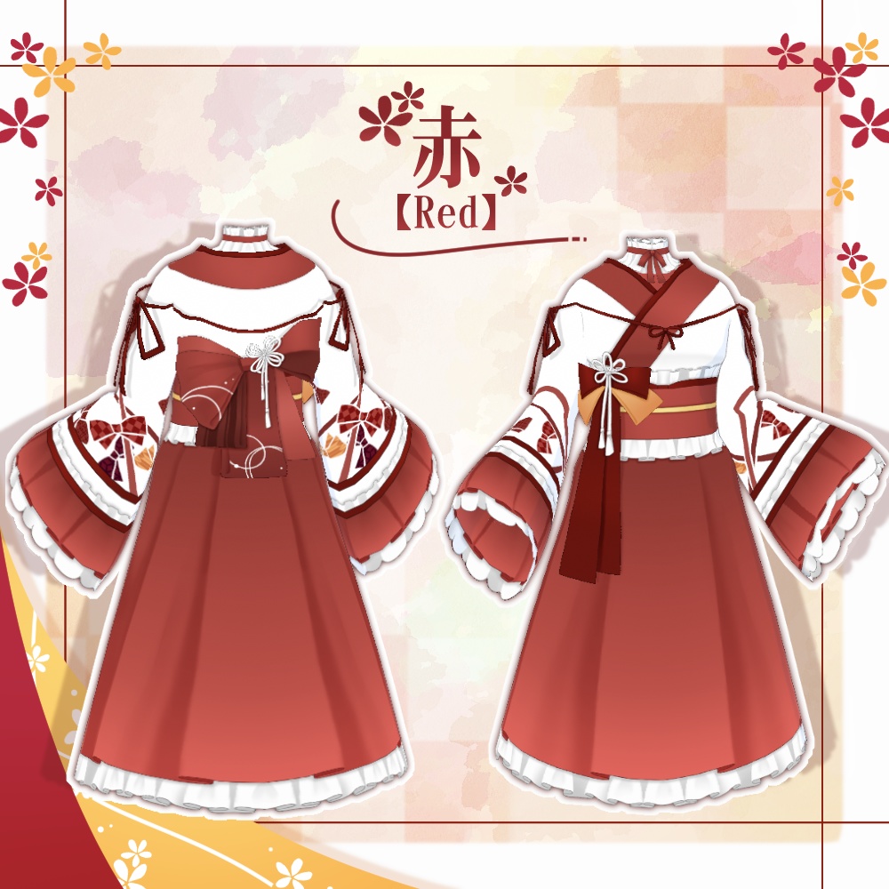 【VRoid】袴風リボン柄ロリータ【4色+全色】