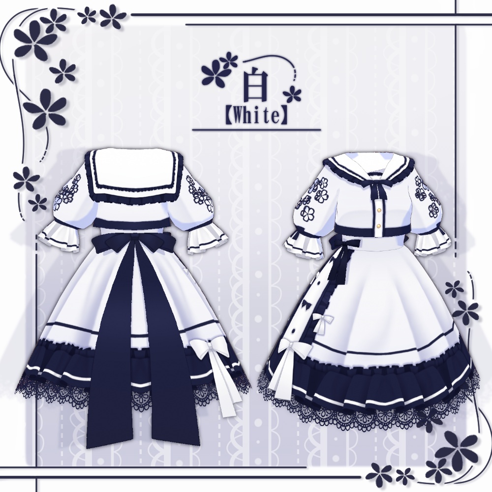 【VRoid】リボンセーラーロリータ服【4色+全色】