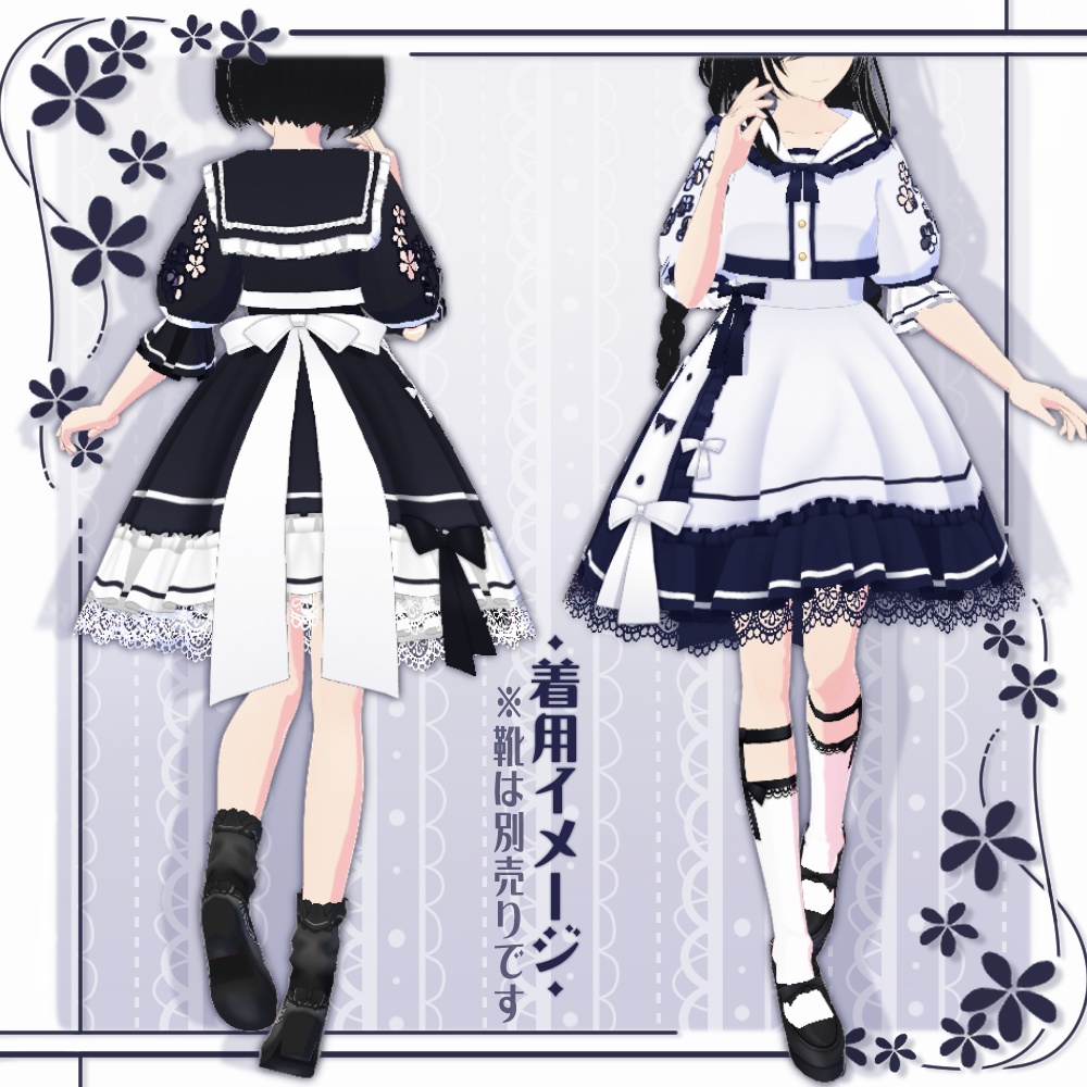 【VRoid】リボンセーラーロリータ服【4色+全色】