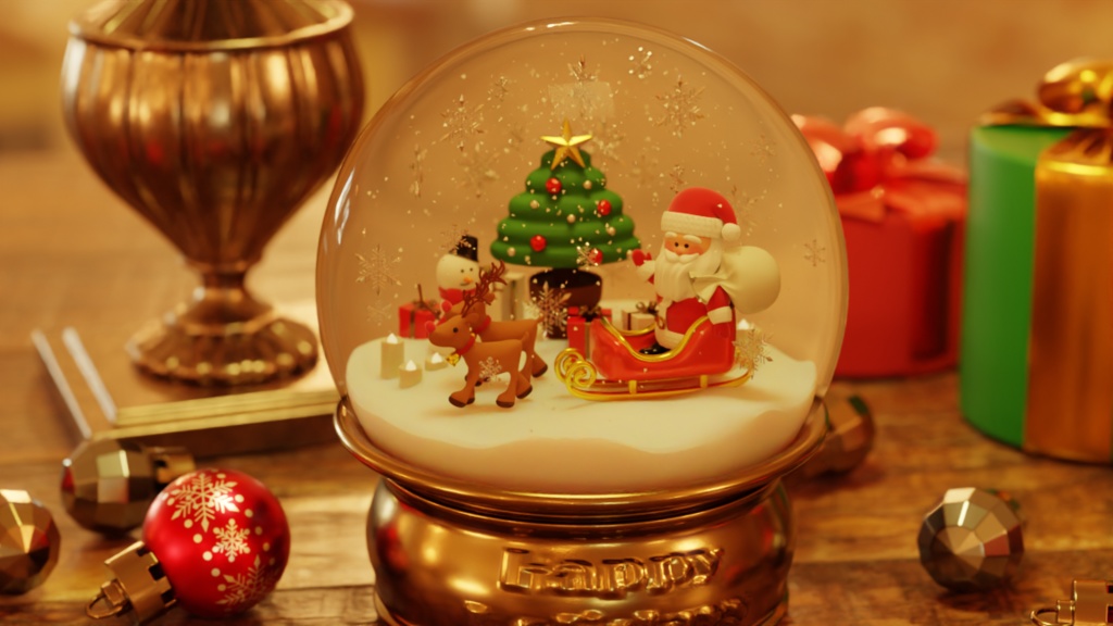 3DデータBlenderサンタクロースのスノードーム