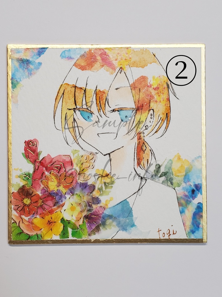 水彩+マステイラスト原画 / 豆色紙サイズ