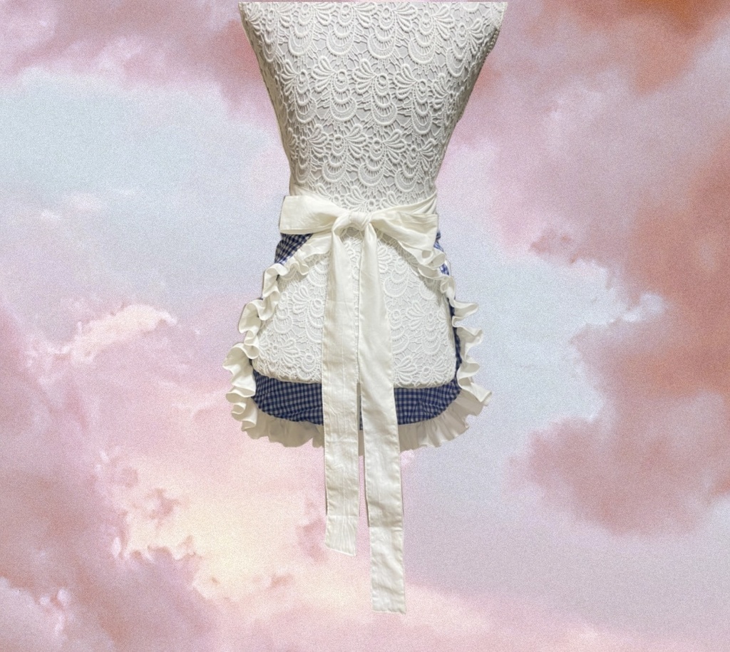 涼しげチェックのフリルエプロン